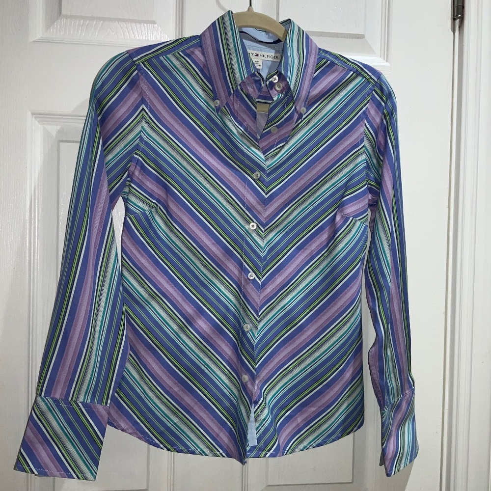 Tommy Hilfiger vintage cotton button down blouse Sz S long sleeve fitted
